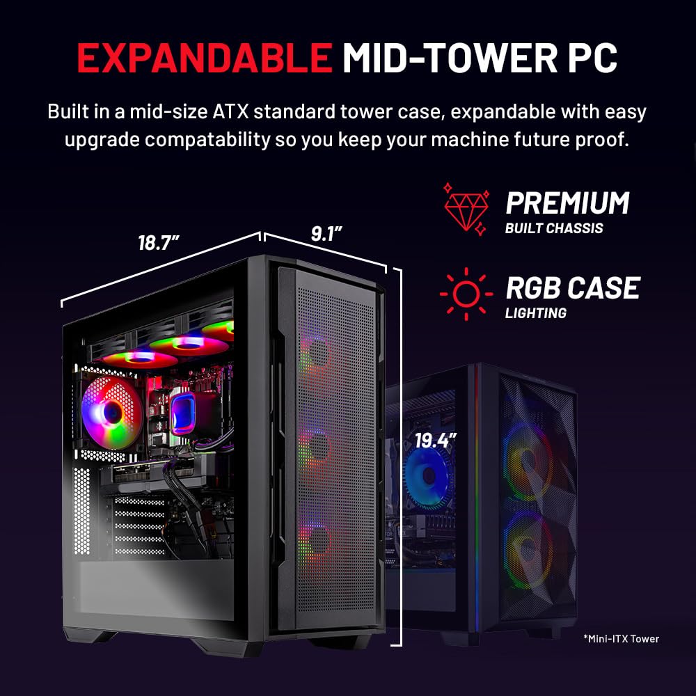 Skytech Gaming Rampage Desktop PC, Intel Ultra 7 265K 3.9 GHz(5.4 GHz Turbo), NVIDIA RTX 5060 Ti 8GB, 1TB Gen4 NVMe SSD, 32GB DDR5 RAM 5200 RGB, 850W Gold ATX 3 PSU, 360mm ARGB AIO, Wi-Fi, Win 11
