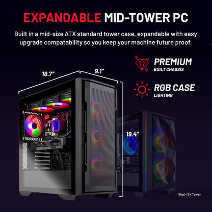 Skytech Gaming Rampage Desktop PC, Intel Ultra 7 265K 3.9 GHz(5.4 GHz Turbo), NVIDIA RTX 5060 Ti 8GB, 1TB Gen4 NVMe SSD, 32GB DDR5 RAM 5200 RGB, 850W Gold ATX 3 PSU, 360mm ARGB AIO, Wi-Fi, Win 11